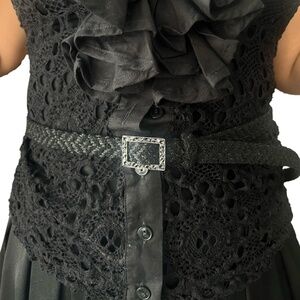 CHANEL Black Skinny 2008A RUNWAY Tweed Woven Metallic Shimmer Belt